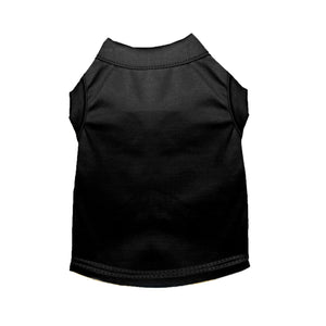 Flat lay of black blank pet t-shirt showing back view, perfect for custom printing, embroidery, or vinyl design applications