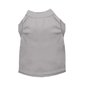 Flat lay of gray blank pet t-shirt showing back view, perfect for custom printing, embroidery, or vinyl design applications