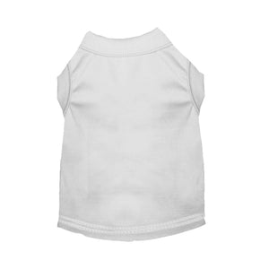 Flat lay of white blank pet t-shirt showing back view, perfect for custom printing, embroidery, or vinyl design applications