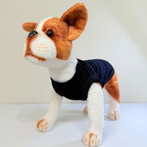 Black blank dog t-shirt on model – wholesale pet clothing for custom printing and sublimation