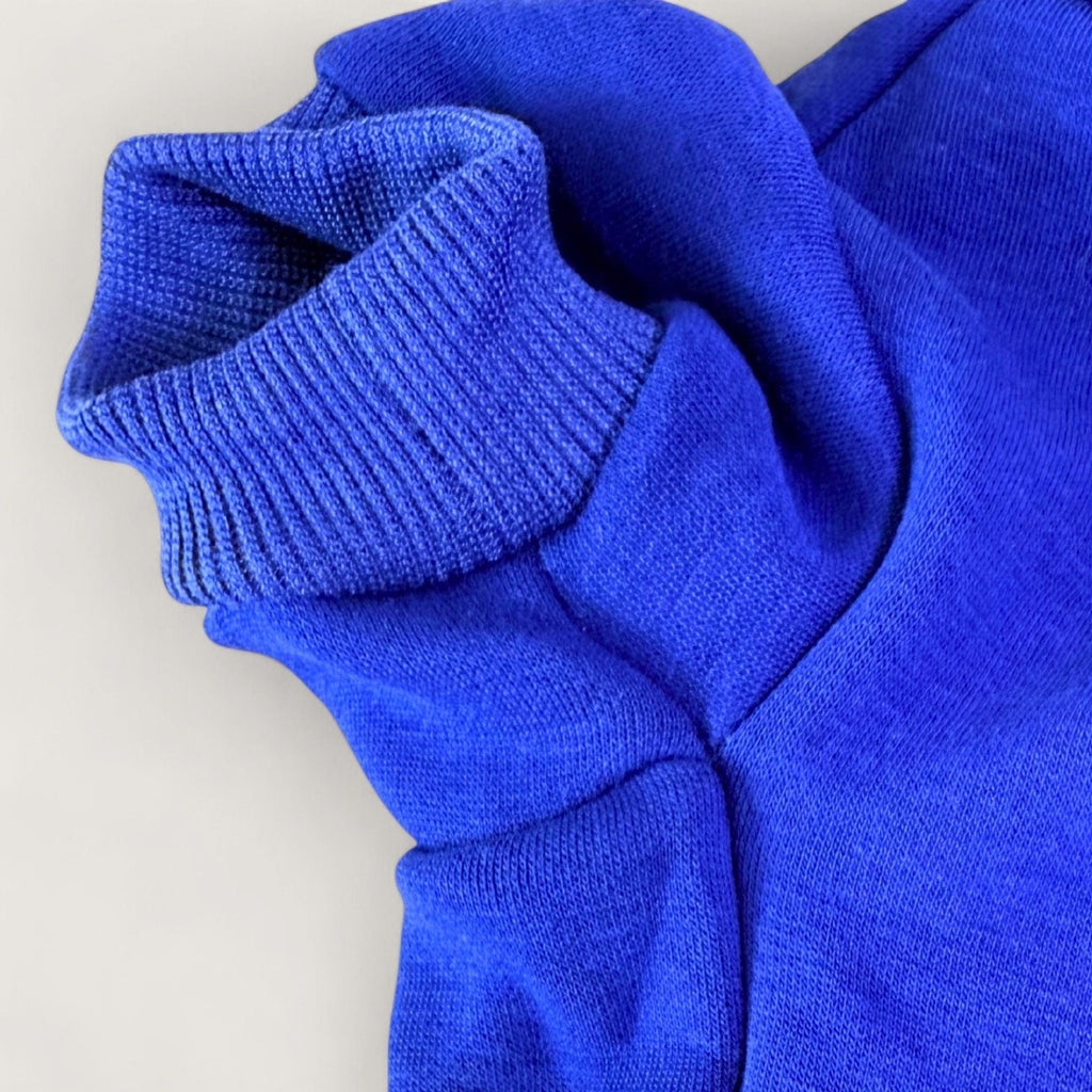 Blue Dog Hoodie - Cotton Blend, up close of stitching quality – blank dog apparel for makers and small brands | Fetch Blanks