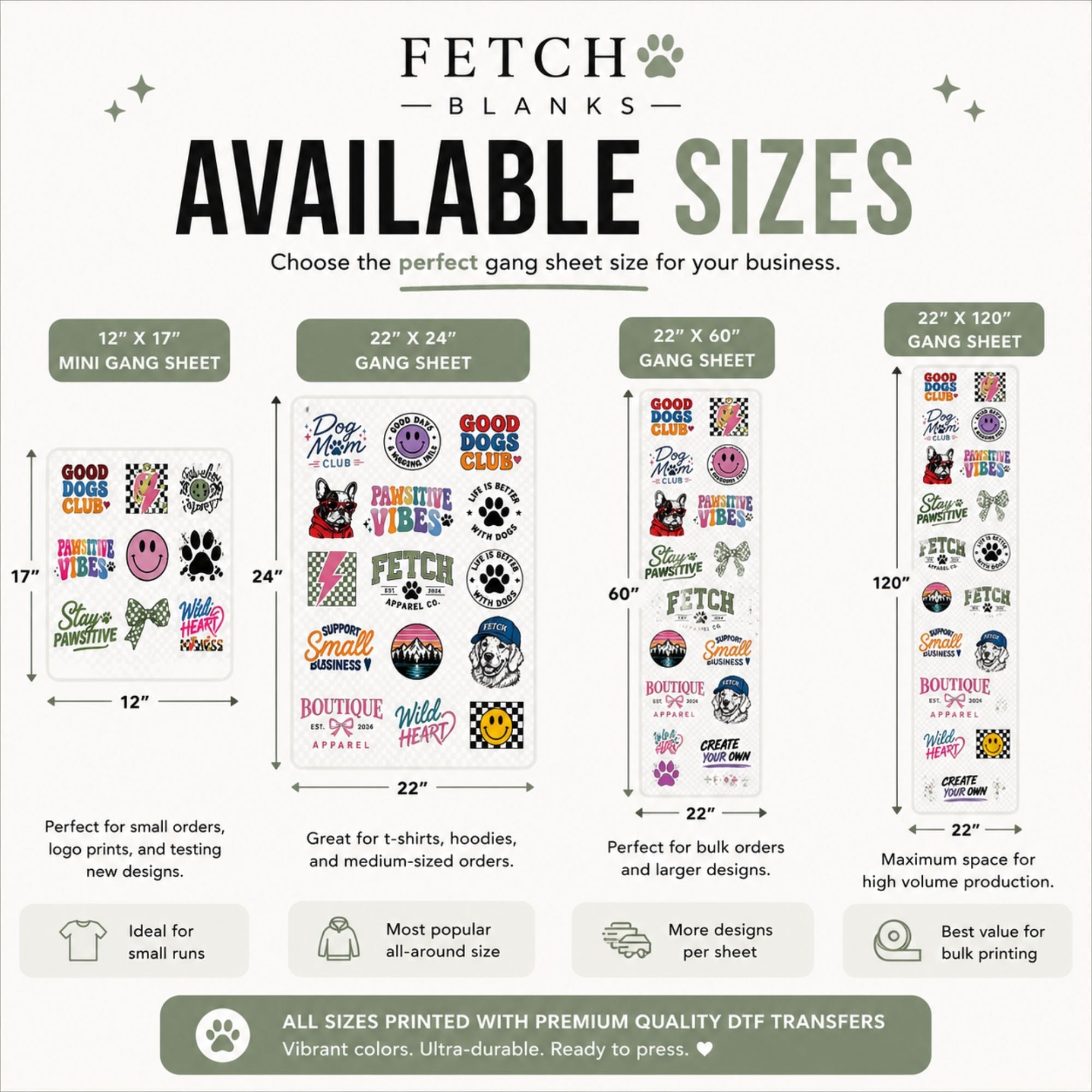 Custom DTF Gang Sheet Transfers | Upload Your Artwork – blank dog apparel for makers and small brands | Fetch Blanks
