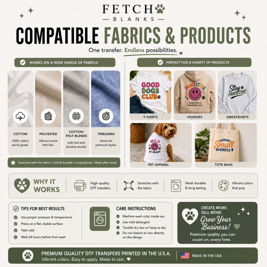 Custom DTF Gang Sheet Transfers | Upload Your Artwork – blank dog apparel for makers and small brands | Fetch Blanks