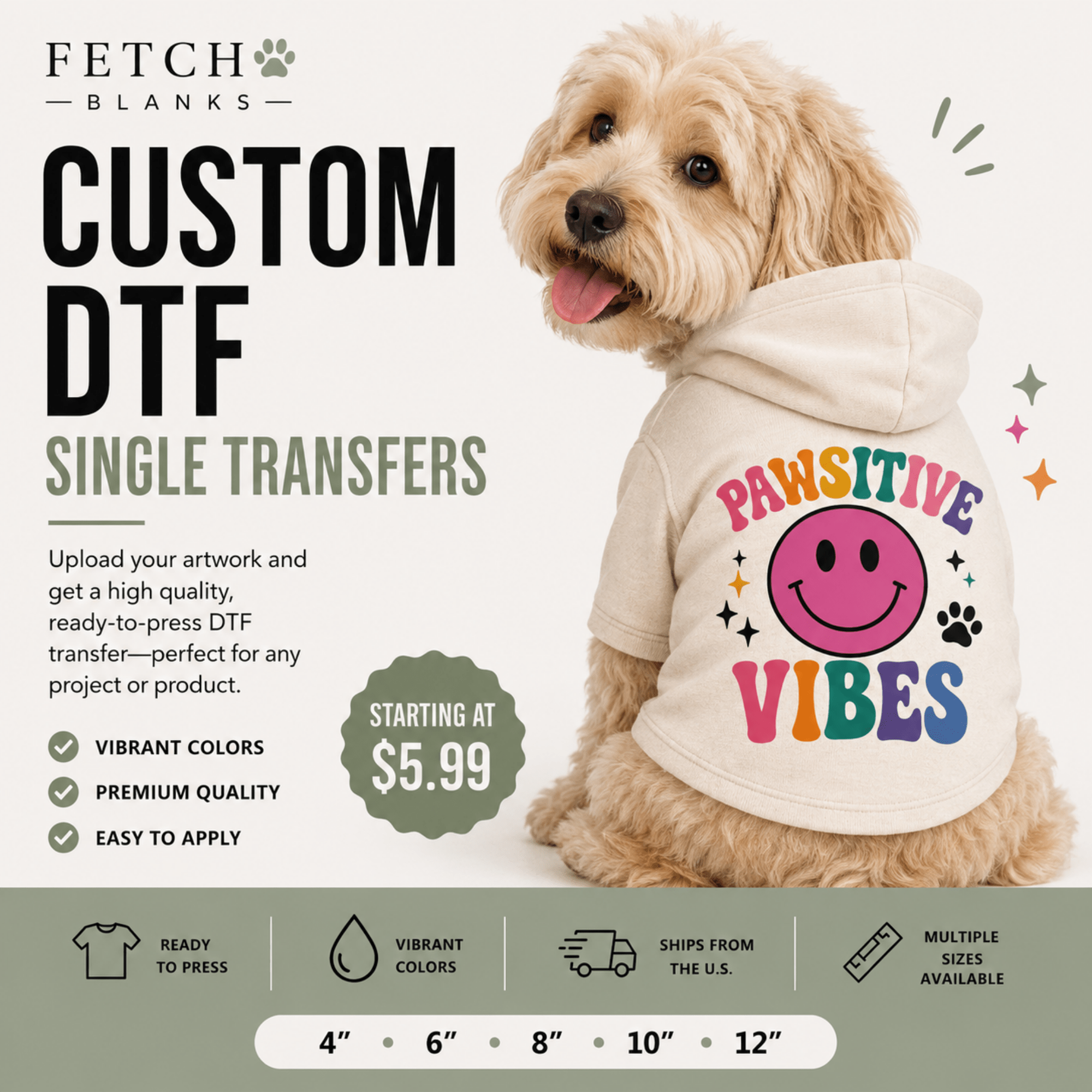 Custom Logo & Design DTF Transfers – blank dog apparel for makers and small brands | Fetch Blanks