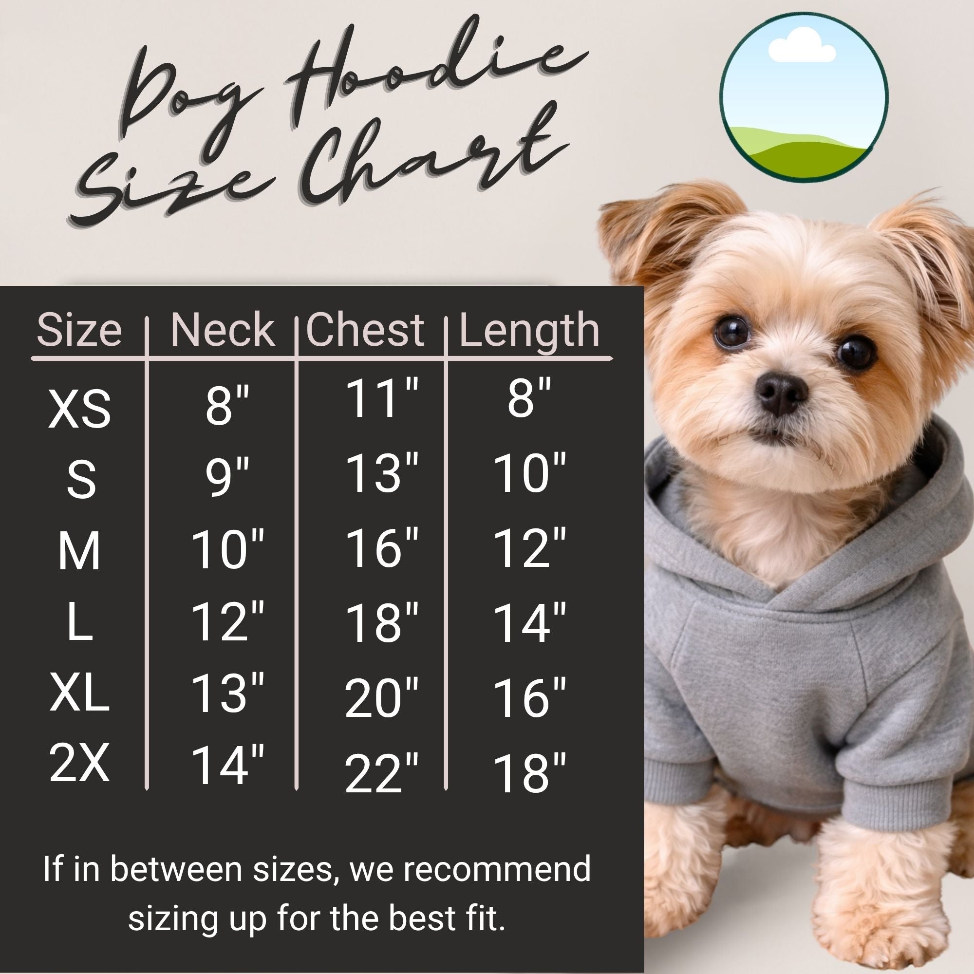 Editable Dog Hoodie Size Chart Template – Canva Download for Pet Clothing Brands – blank dog apparel for makers and small brands | Fetch Blanks