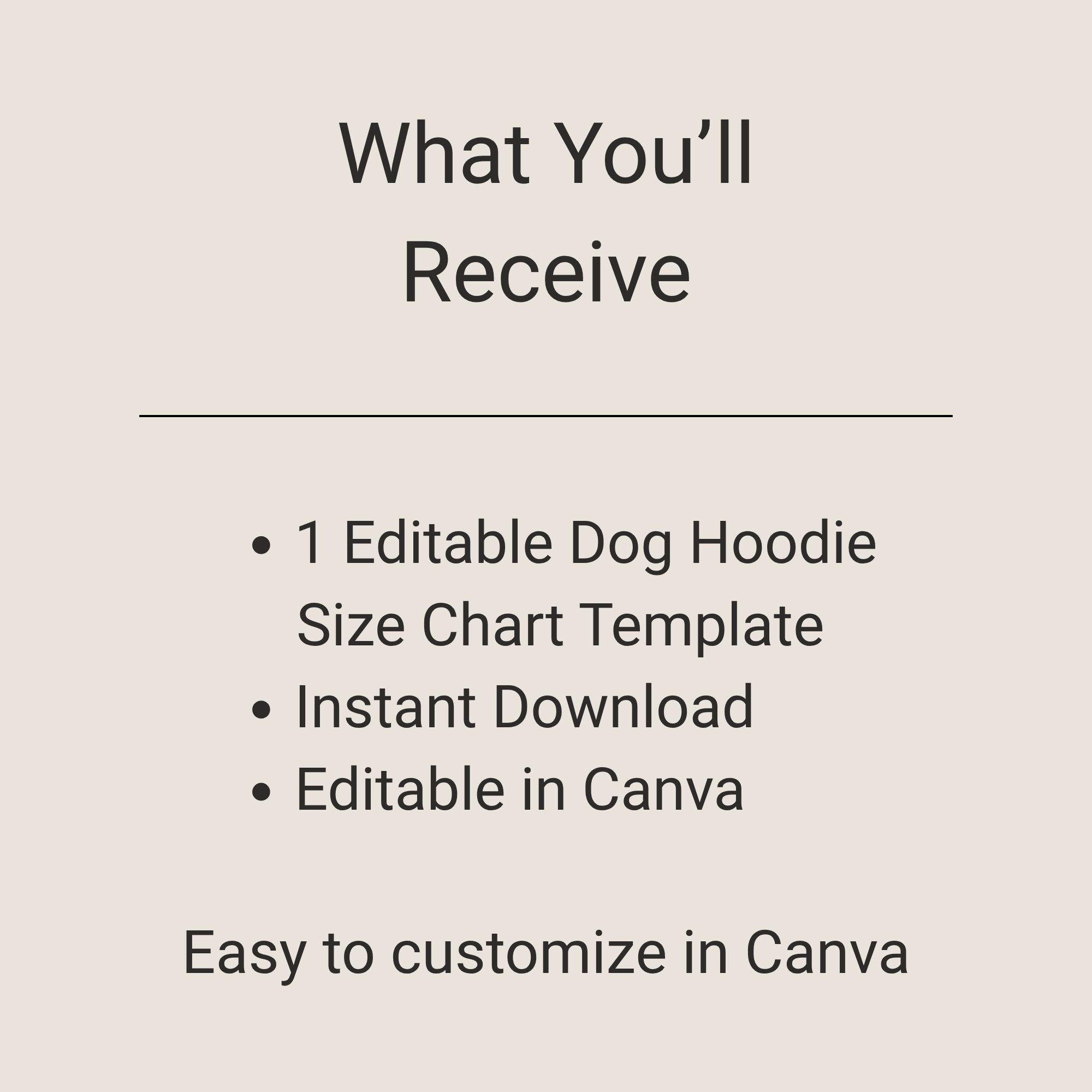 Editable Dog Hoodie Size Chart Template – Canva Download for Pet Clothing Brands – blank dog apparel for makers and small brands | Fetch Blanks