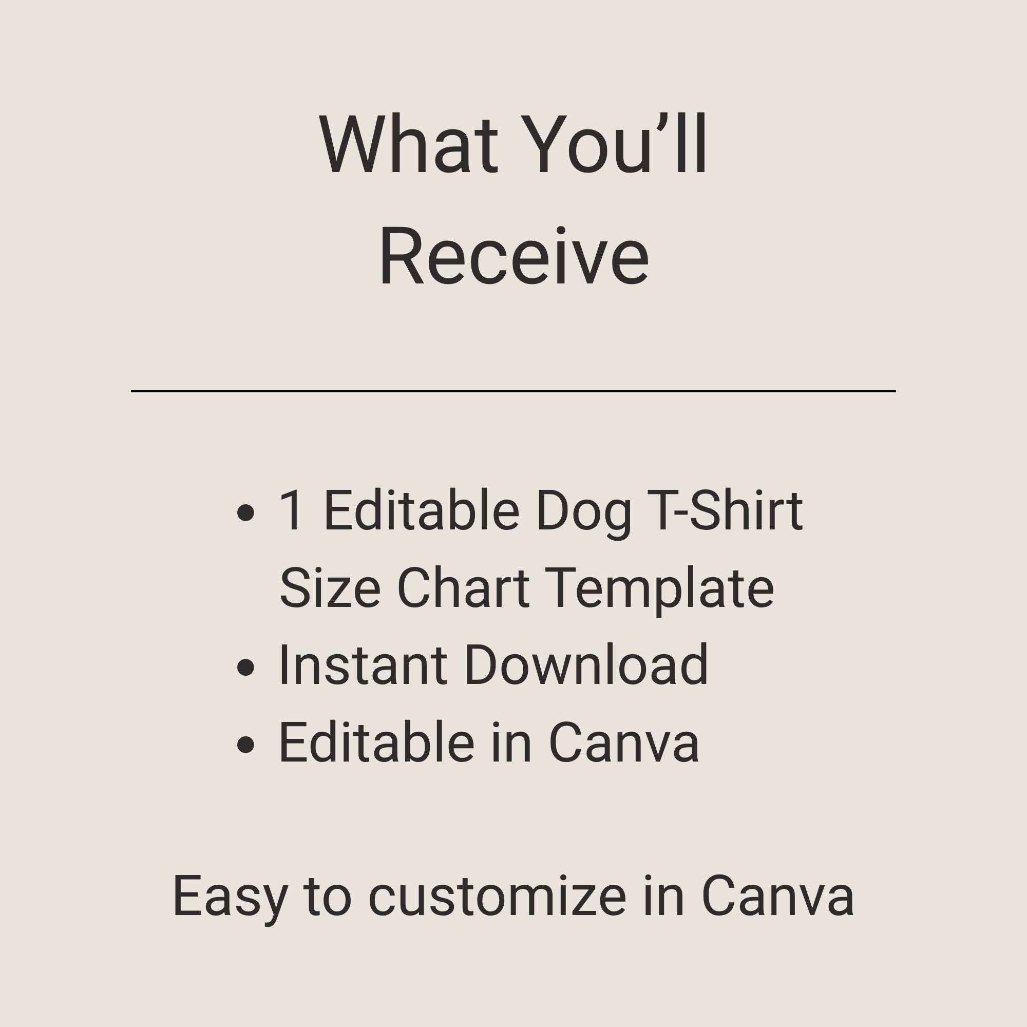 Editable Dog T-Shirt Size Chart Template – Canva Download for Pet Clothing Brands – blank dog apparel for makers and small brands | Fetch Blanks
