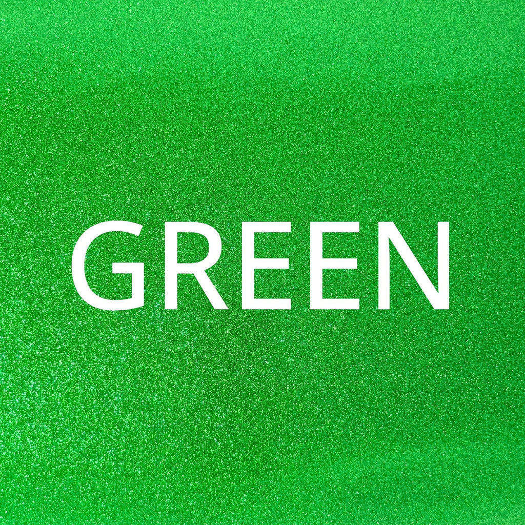 Green glitter heat transfer vinyl sheet for dog apparel and craft projects.