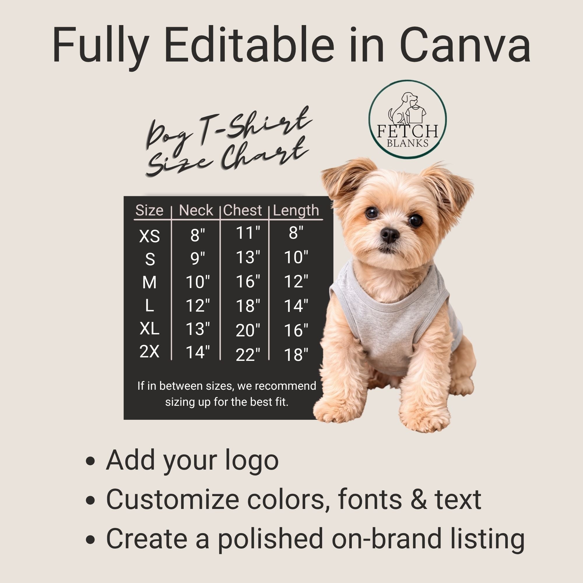 Pet Clothing Size Chart Bundle (Hoodie + T-Shirt) – Editable Canva Templates – blank dog apparel for makers and small brands | Fetch Blanks