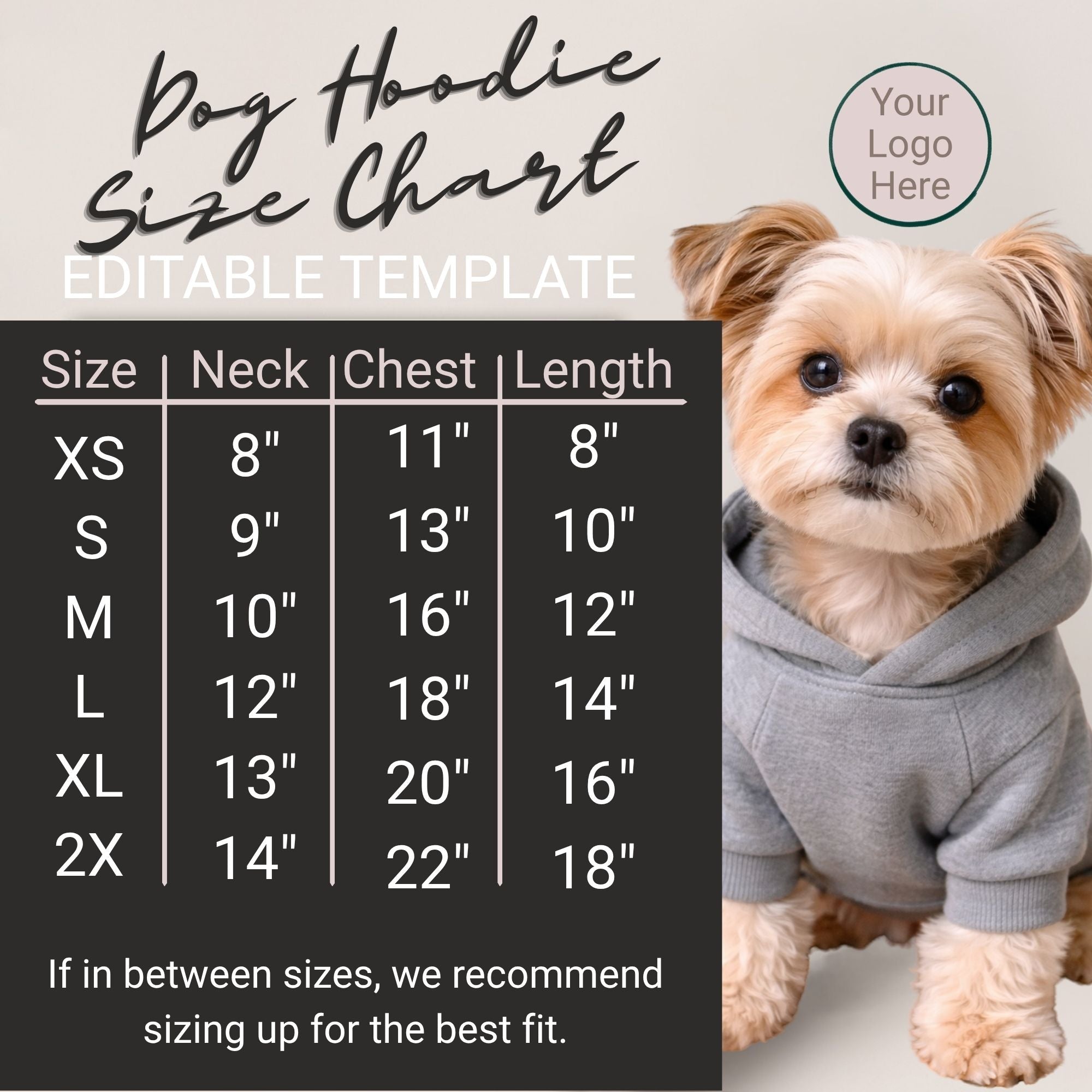 Pet Clothing Size Chart Bundle (Hoodie + T-Shirt) – Editable Canva Templates – blank dog apparel for makers and small brands | Fetch Blanks