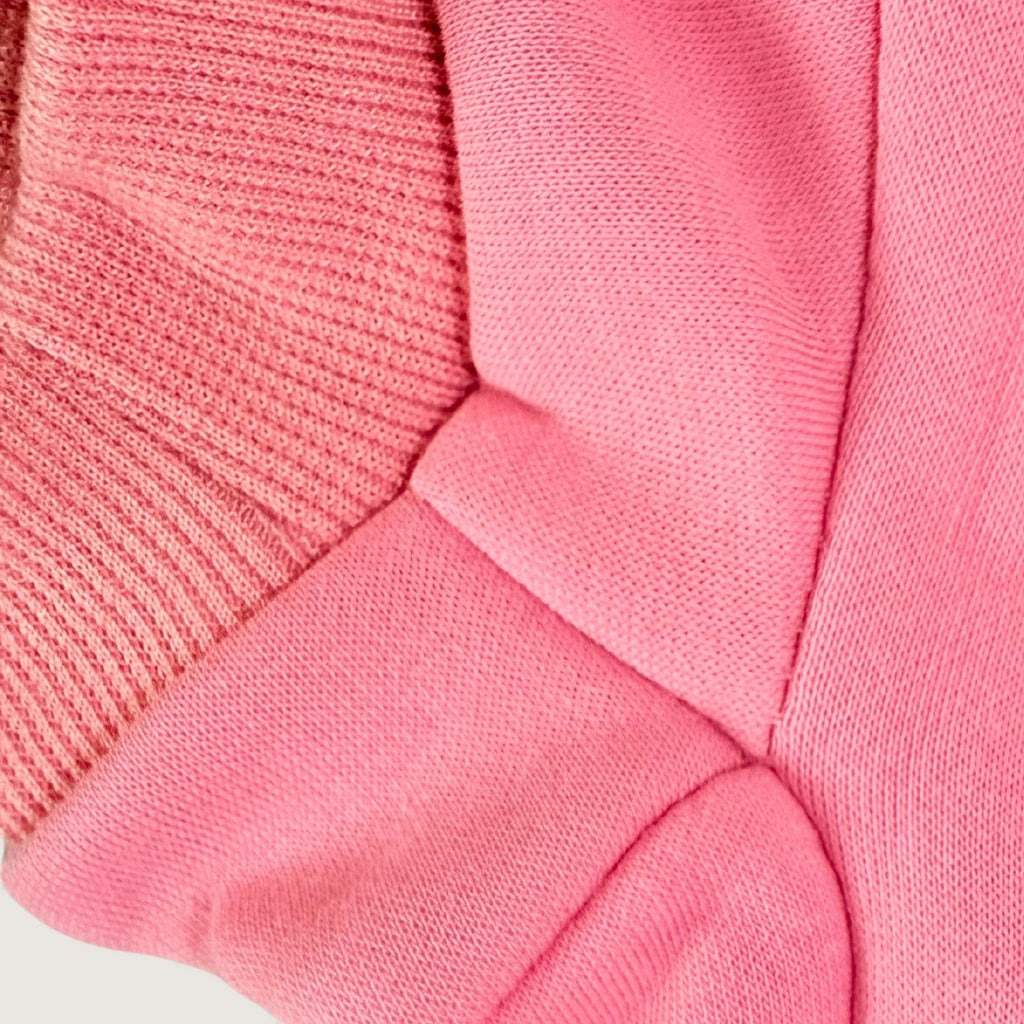 Pink Dog Hoodie - Cotton Blend, up close of stitching quality – blank dog apparel for makers and small brands | Fetch Blanks
