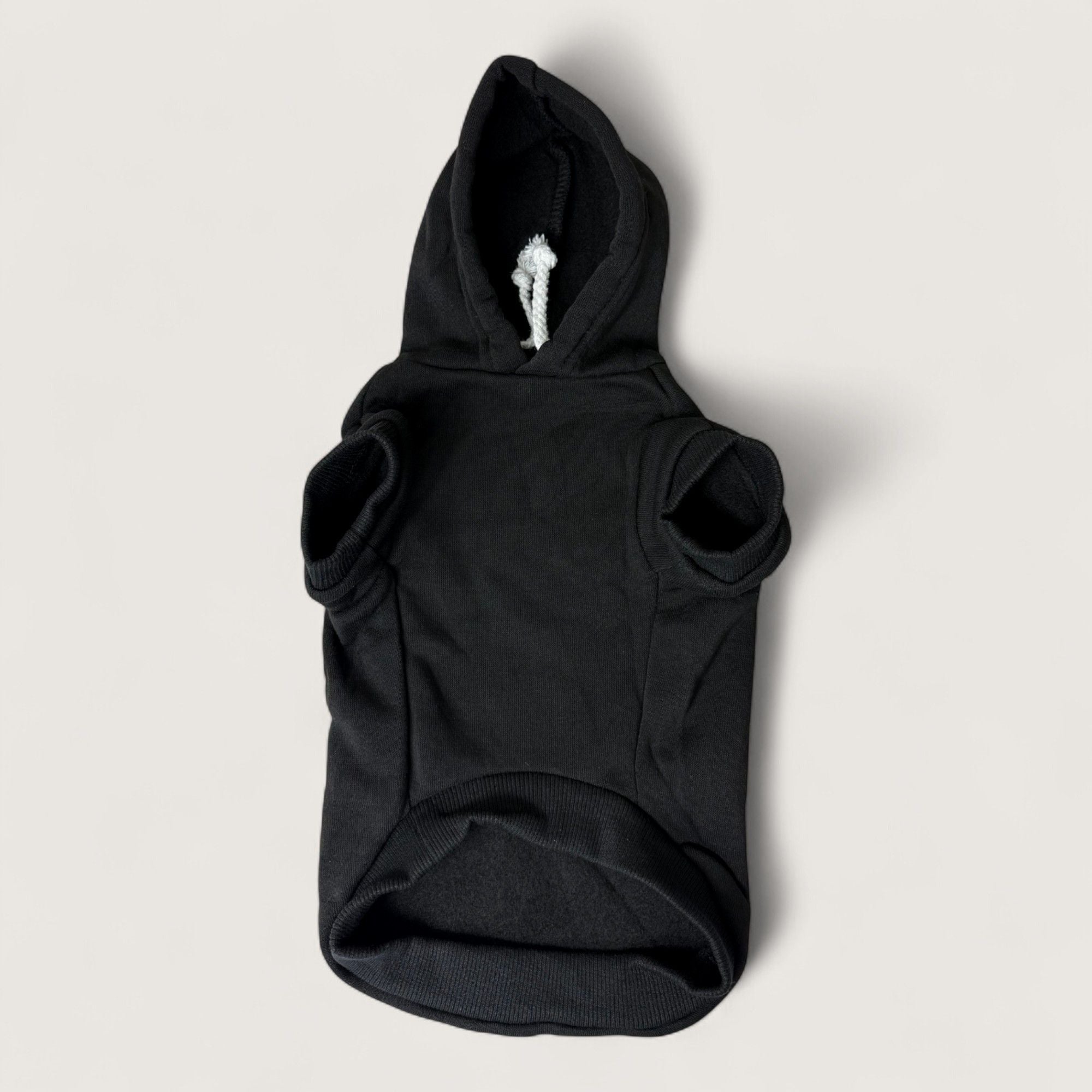 Polyester Dog Hoodie - Black, front flat lay – blank dog apparel for makers and small brands | Fetch Blanks