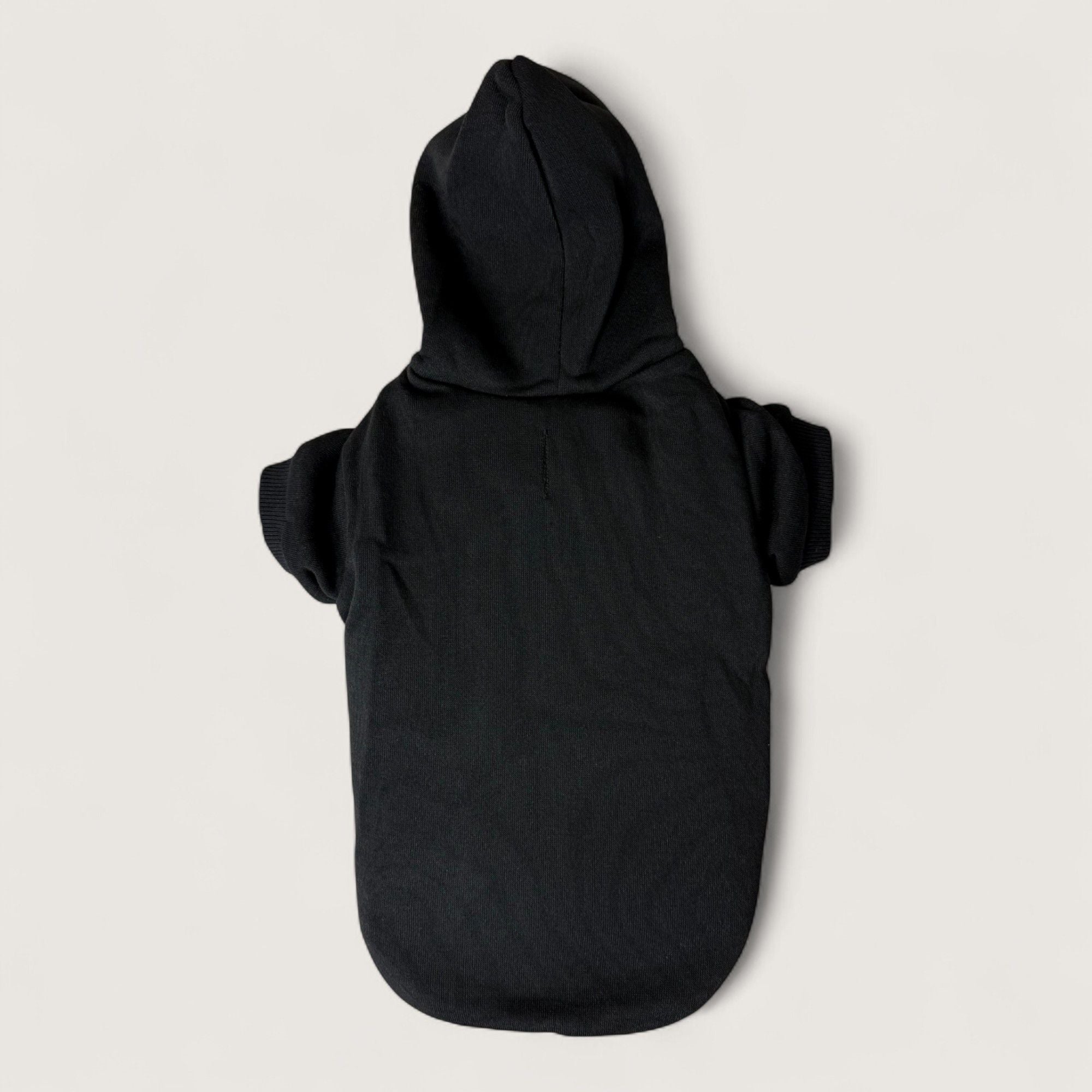 Polyester Dog Hoodie - Black, back flat lay – blank dog apparel for makers and small brands | Fetch Blanks