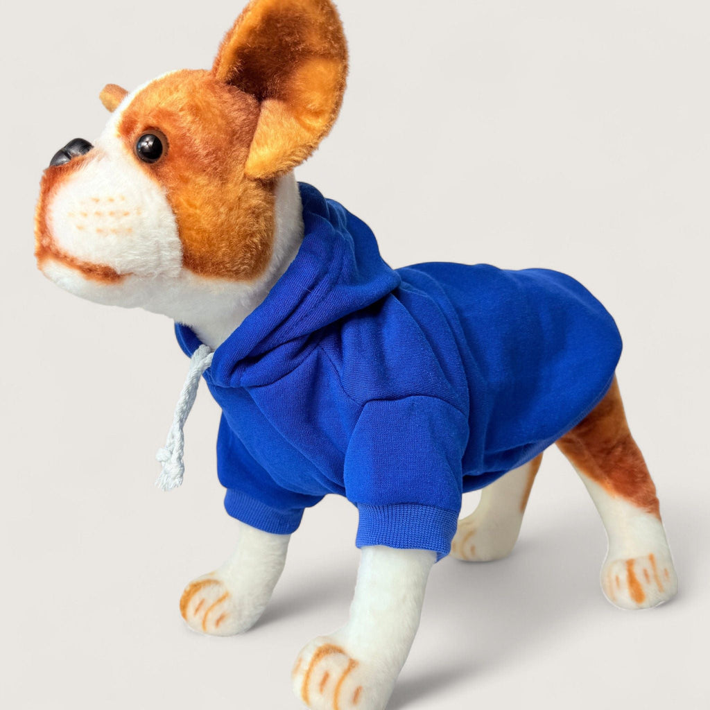 Polyester Dog Hoodie - Blue, left angle view – blank dog apparel for makers and small brands | Fetch Blanks