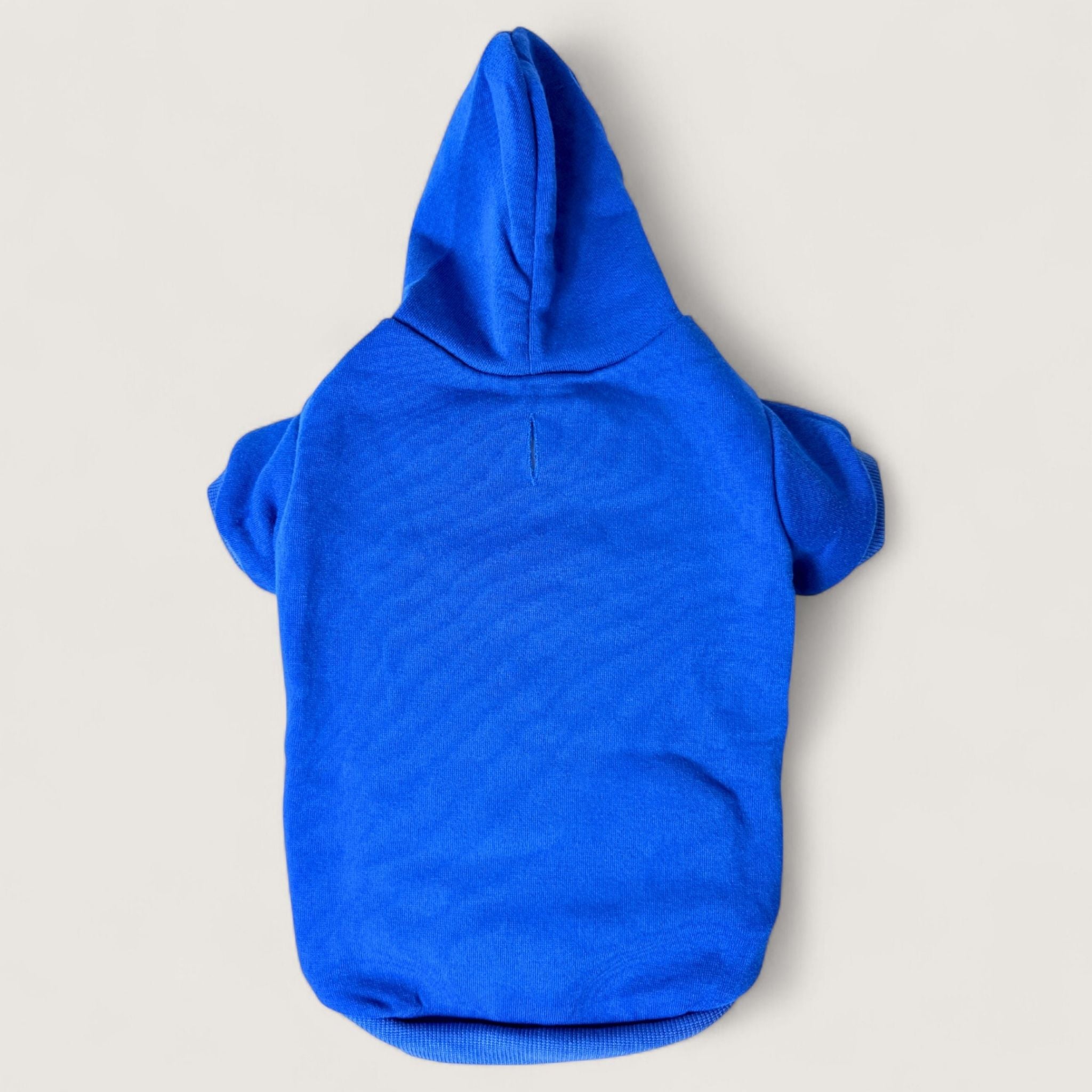Polyester Dog Hoodie - Blue, back flat lay – blank dog apparel for makers and small brands | Fetch Blanks