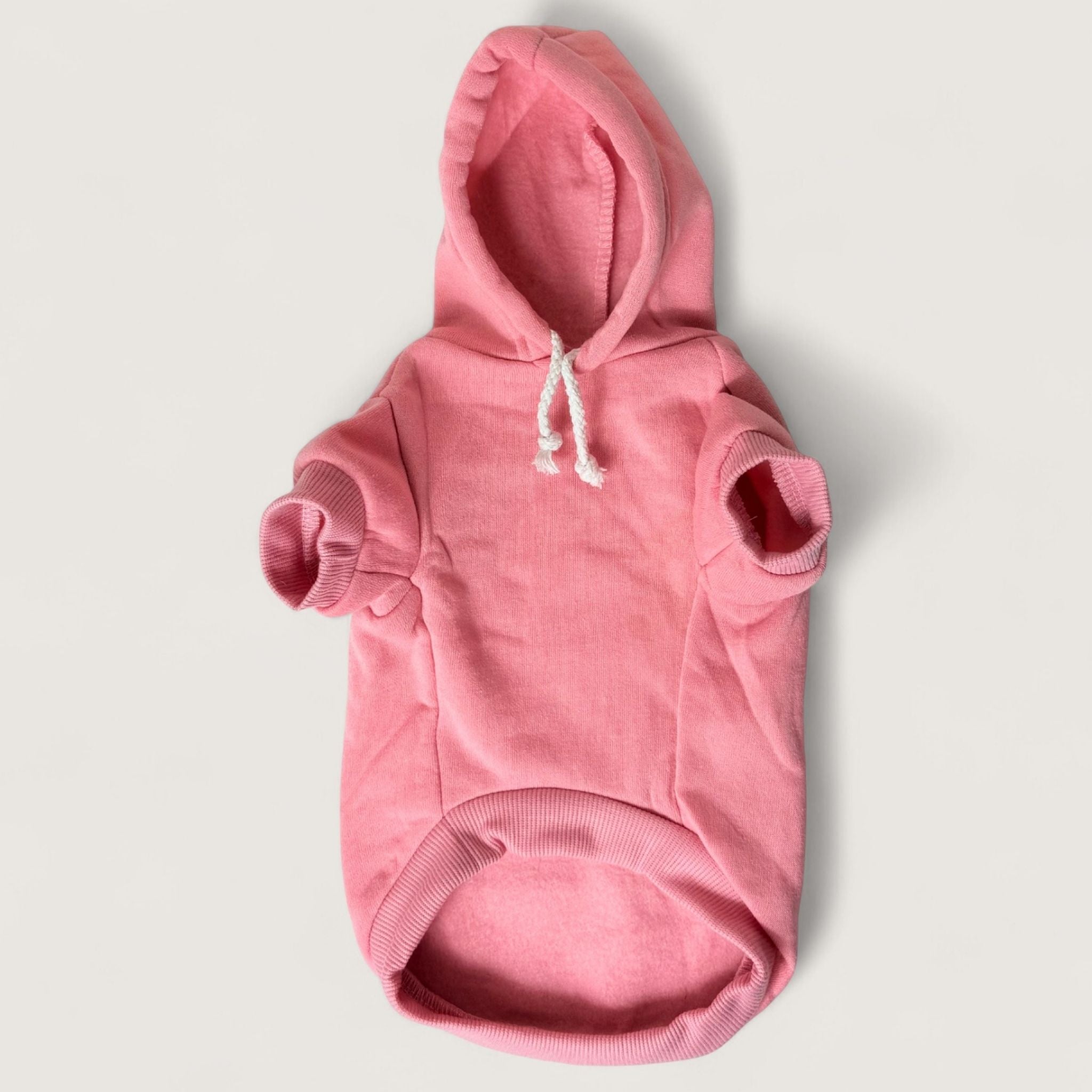 Polyester Dog Hoodie - Pink, front flat lay – blank dog apparel for makers and small brands | Fetch Blanks