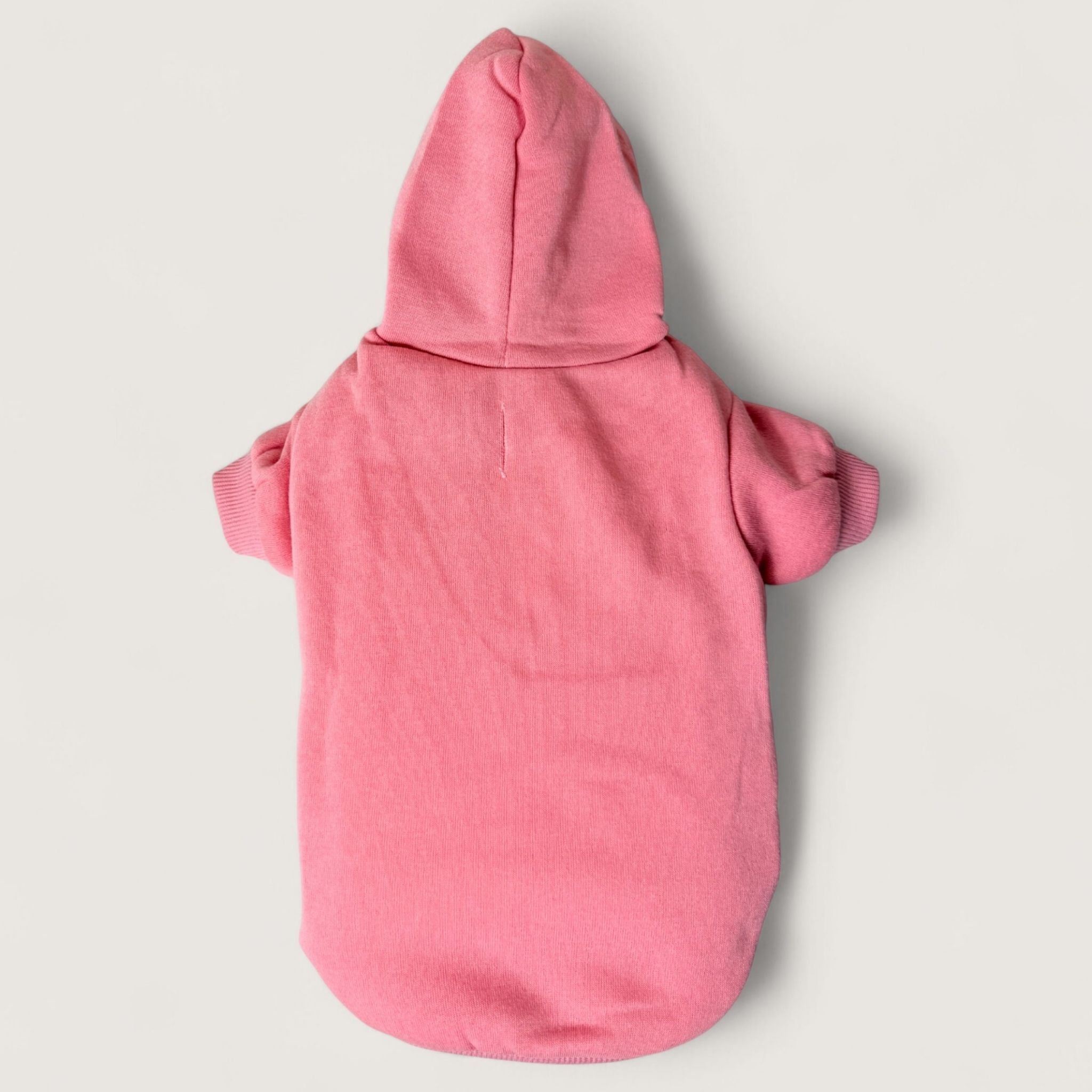 Polyester Dog Hoodie - Pink, back flat lay – blank dog apparel for makers and small brands | Fetch Blanks