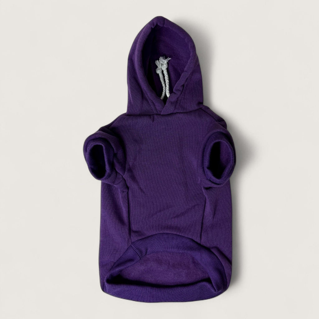 Polyester Dog Hoodie - Purple, front flay lay – blank dog apparel for makers and small brands | Fetch Blanks