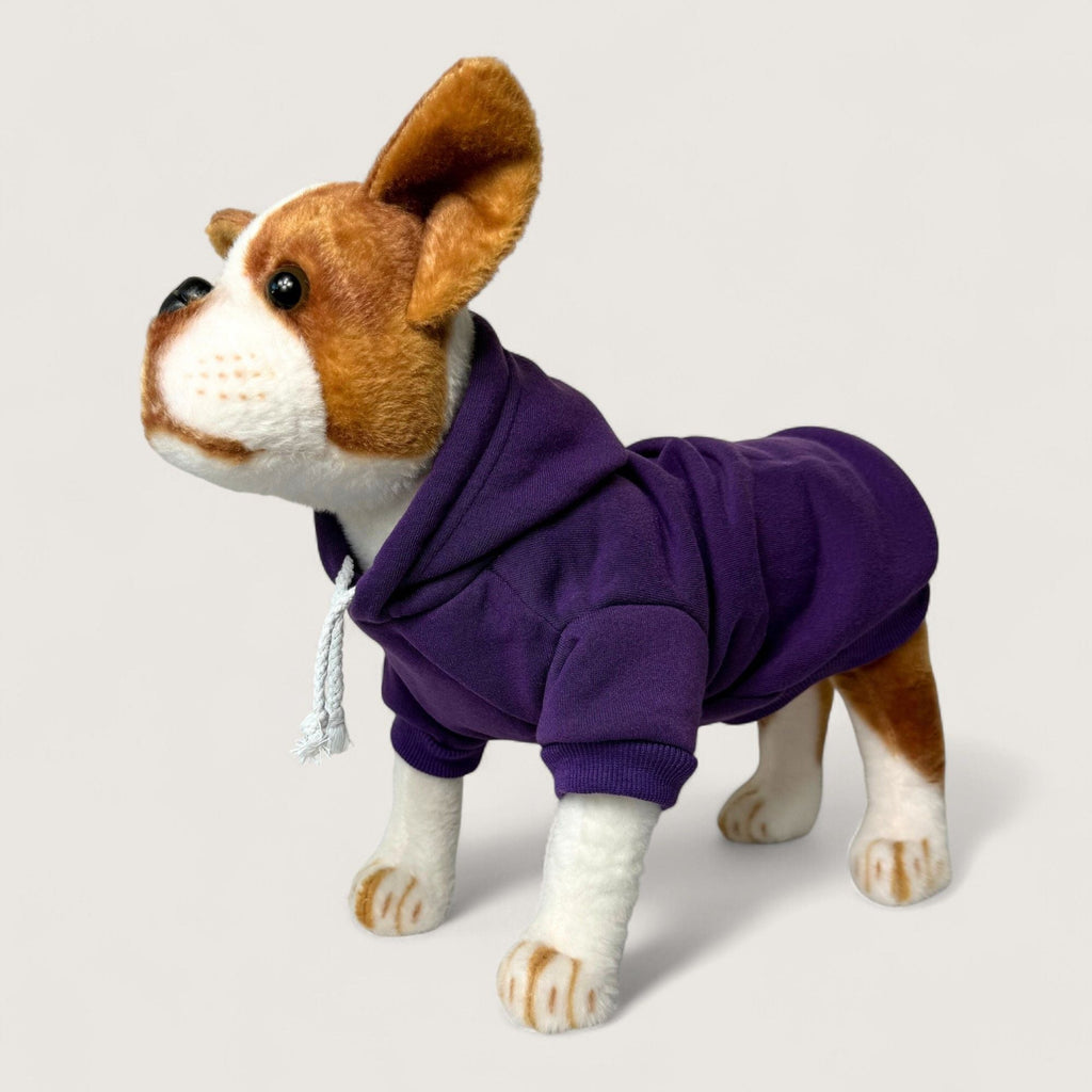 Polyester Dog Hoodie - Purple, front left angle view – blank dog apparel for makers and small brands | Fetch Blanks