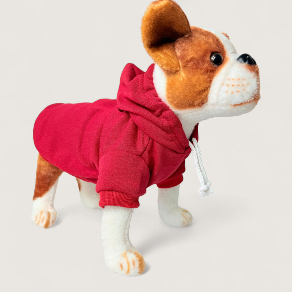 Polyester Dog Hoodie - Red, right front angle view – blank dog apparel for makers and small brands | Fetch Blanks