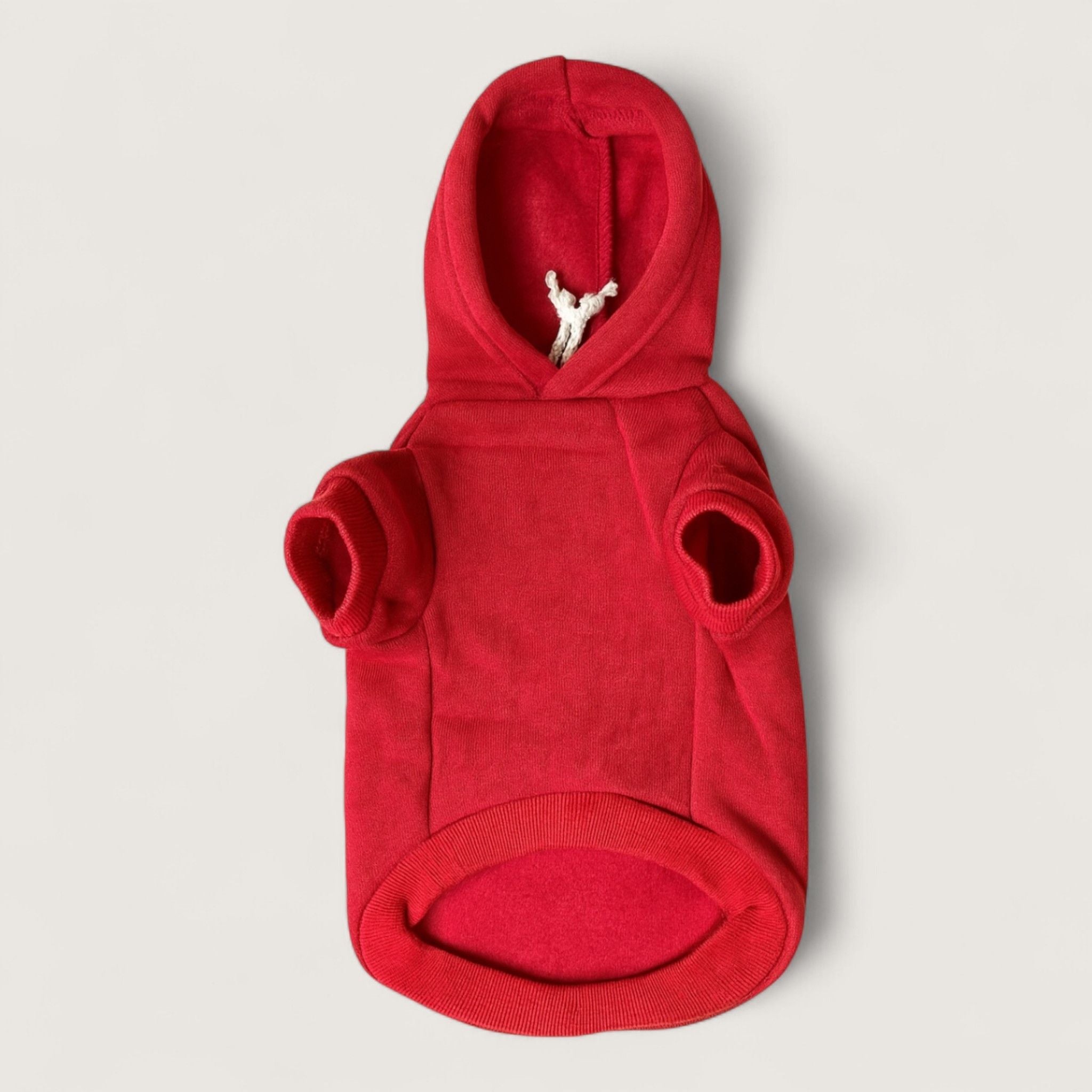Polyester Dog Hoodie - Red, front flat lay – blank dog apparel for makers and small brands | Fetch Blanks
