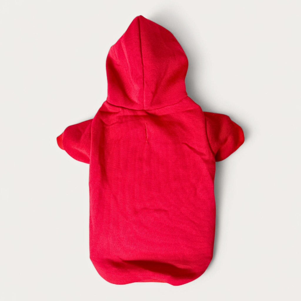 Polyester Dog Hoodie - Red, back flat lay – blank dog apparel for makers and small brands | Fetch Blanks