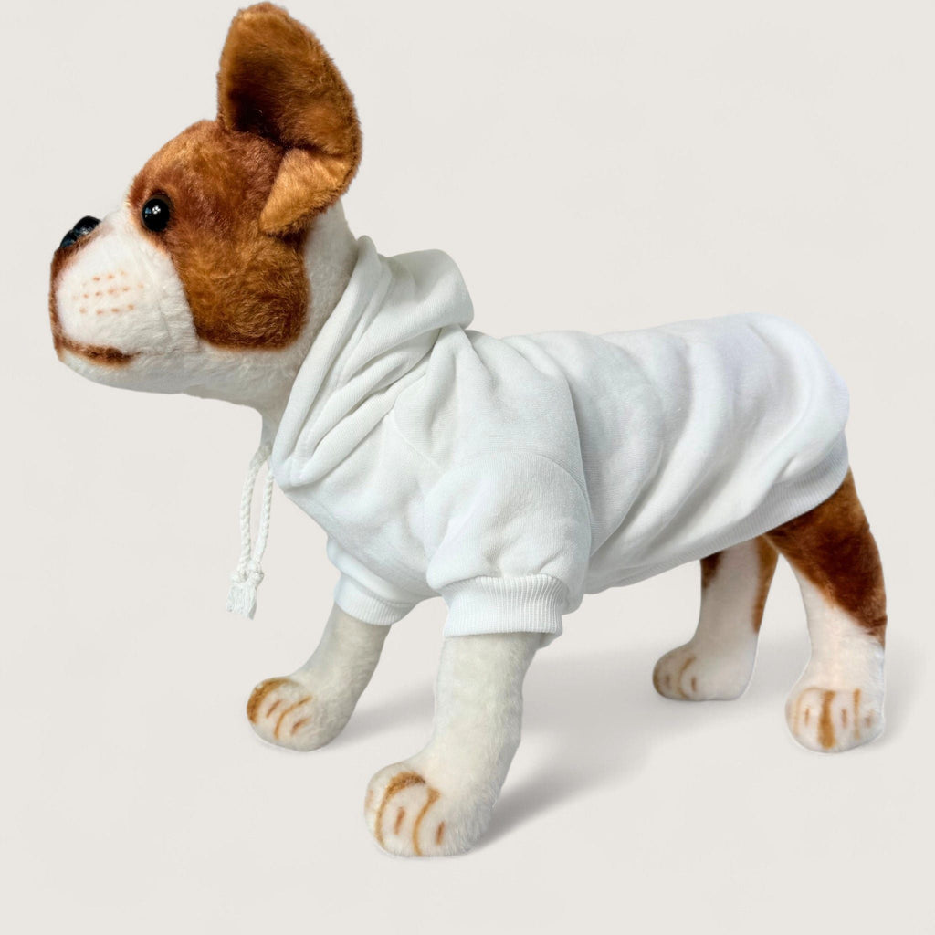 Polyester Dog Hoodie - White, left side angle – blank dog apparel for makers and small brands | Fetch Blanks