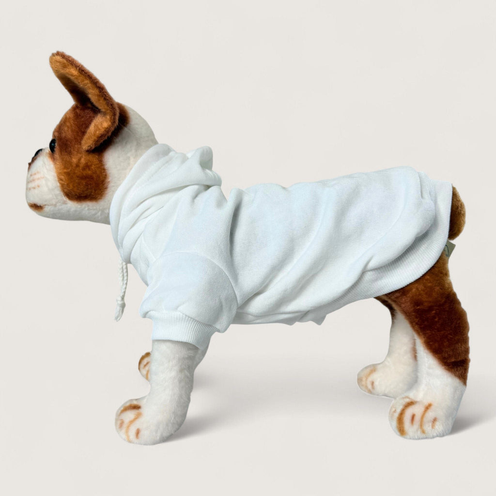 Polyester Dog Hoodie - White, left side view – blank dog apparel for makers and small brands | Fetch Blanks