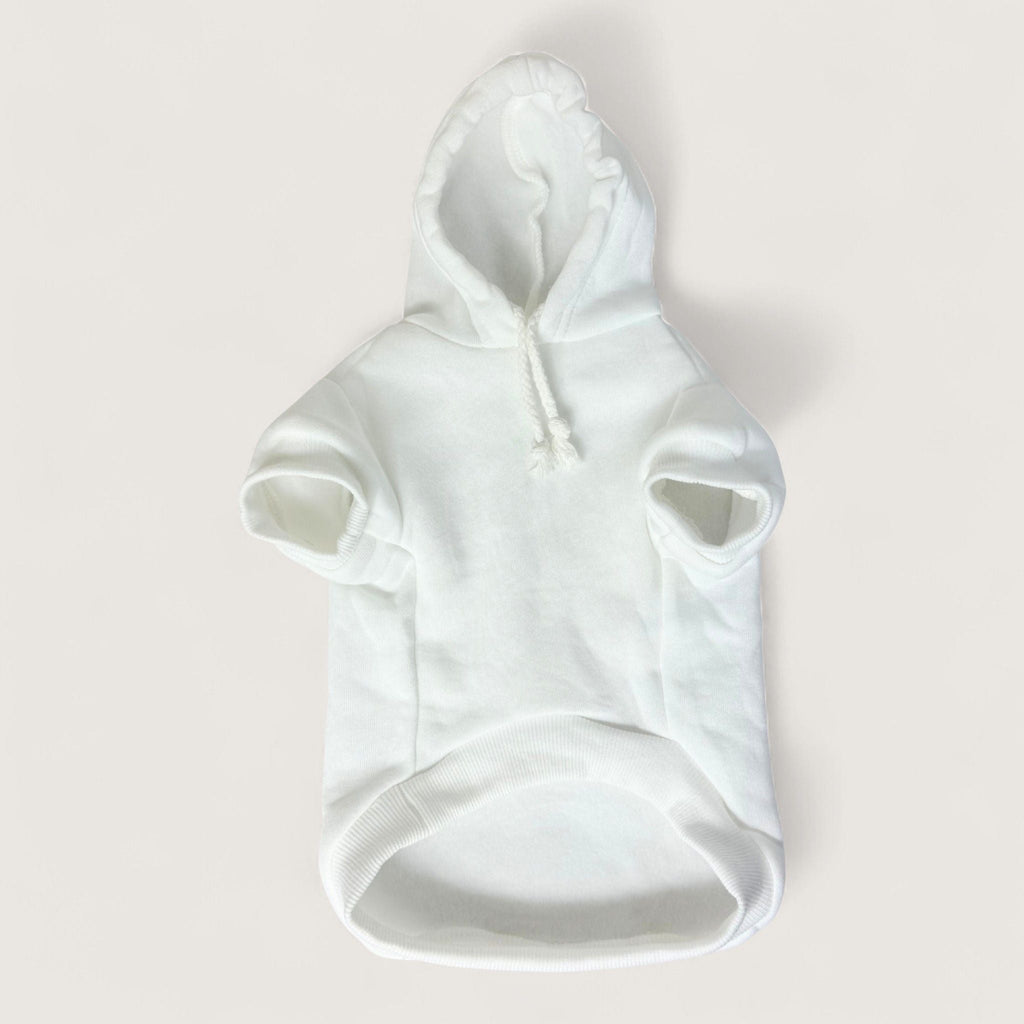 Polyester Dog Hoodie - White, front flat lay – blank dog apparel for makers and small brands | Fetch Blanks