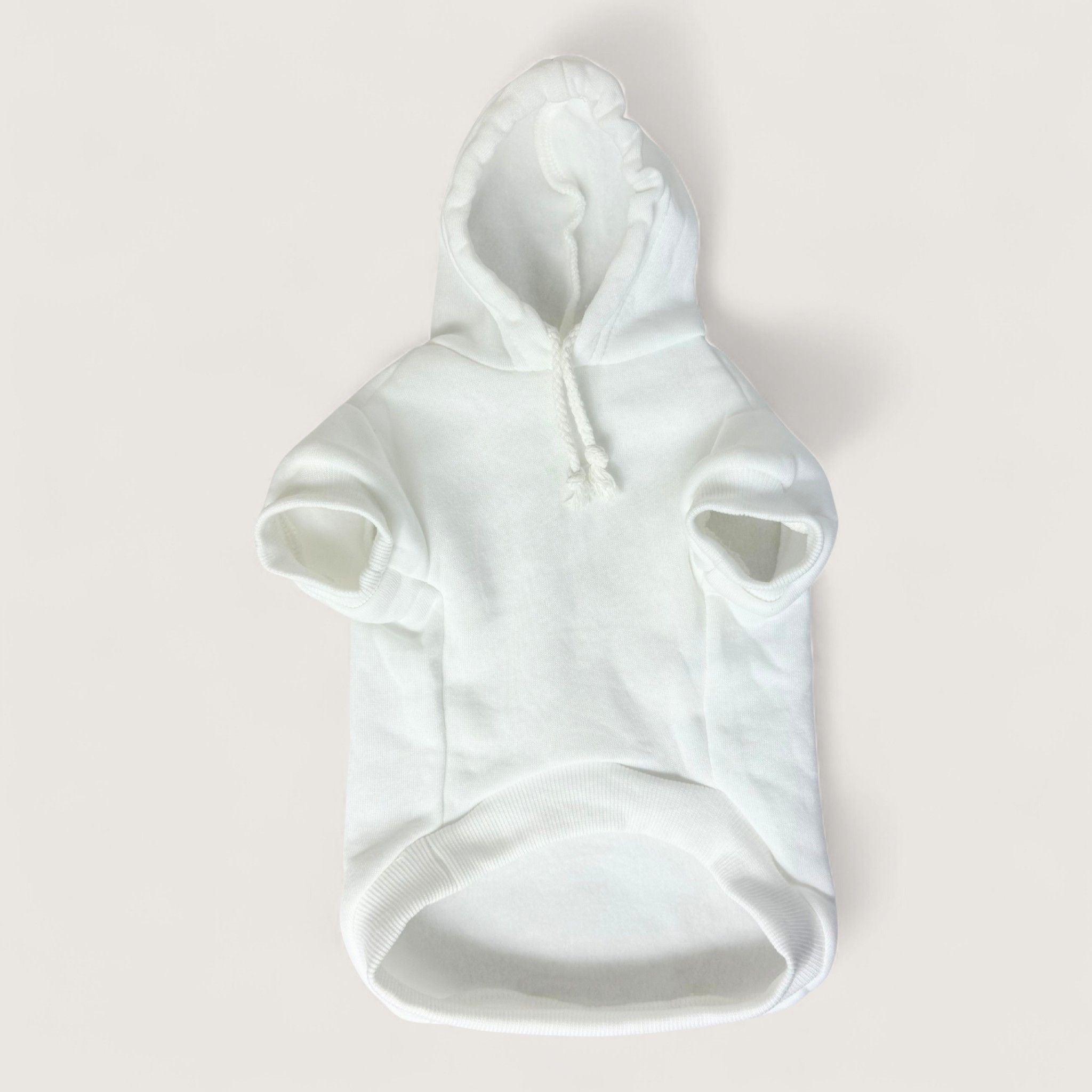 Polyester Dog Hoodie - White, front flat lay – blank dog apparel for makers and small brands | Fetch Blanks