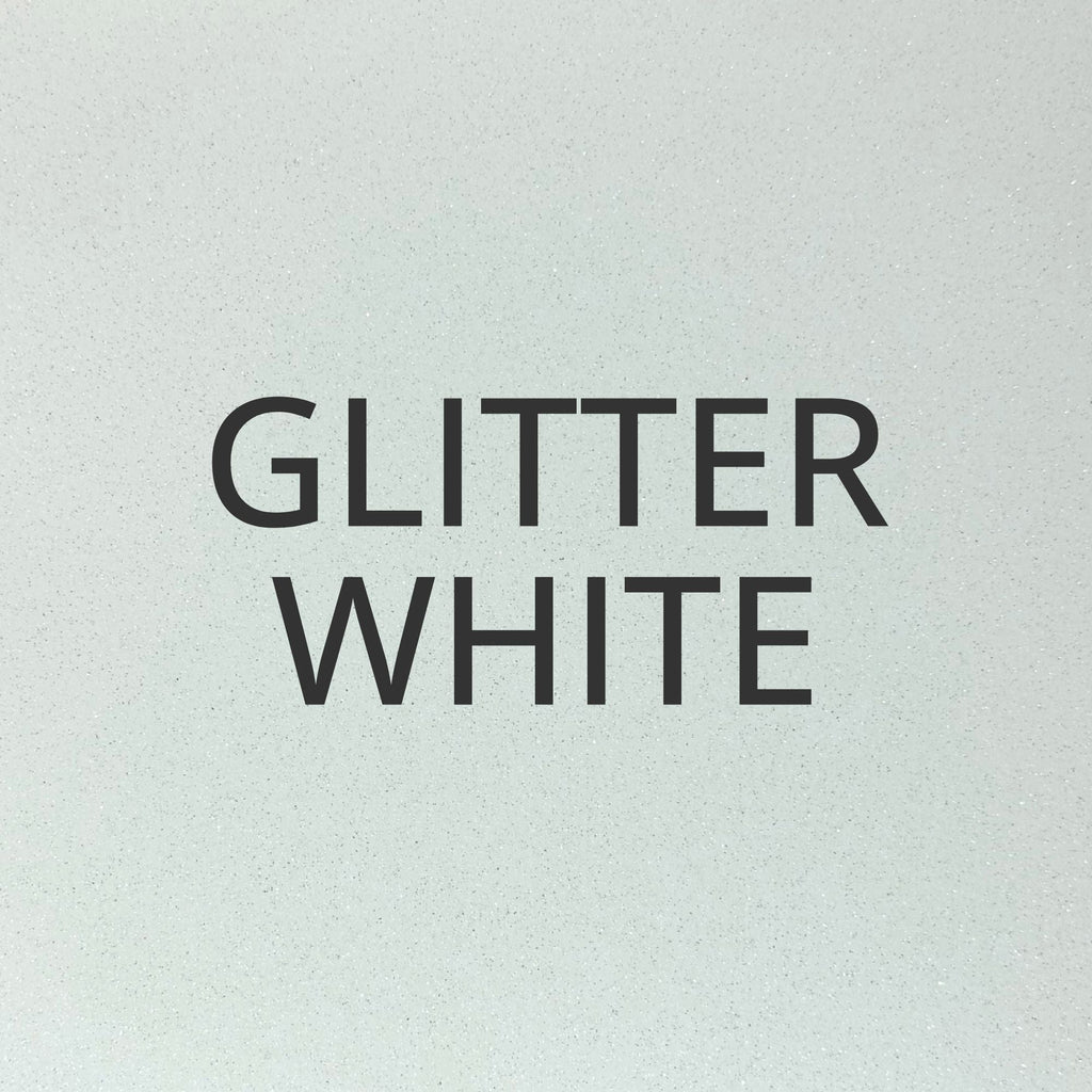 White glitter heat transfer vinyl sheet for dog apparel and craft projects.