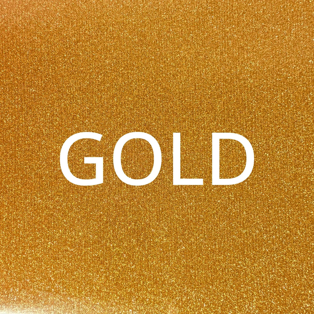 Gold glitter heat transfer vinyl sheet for dog apparel and craft projects.